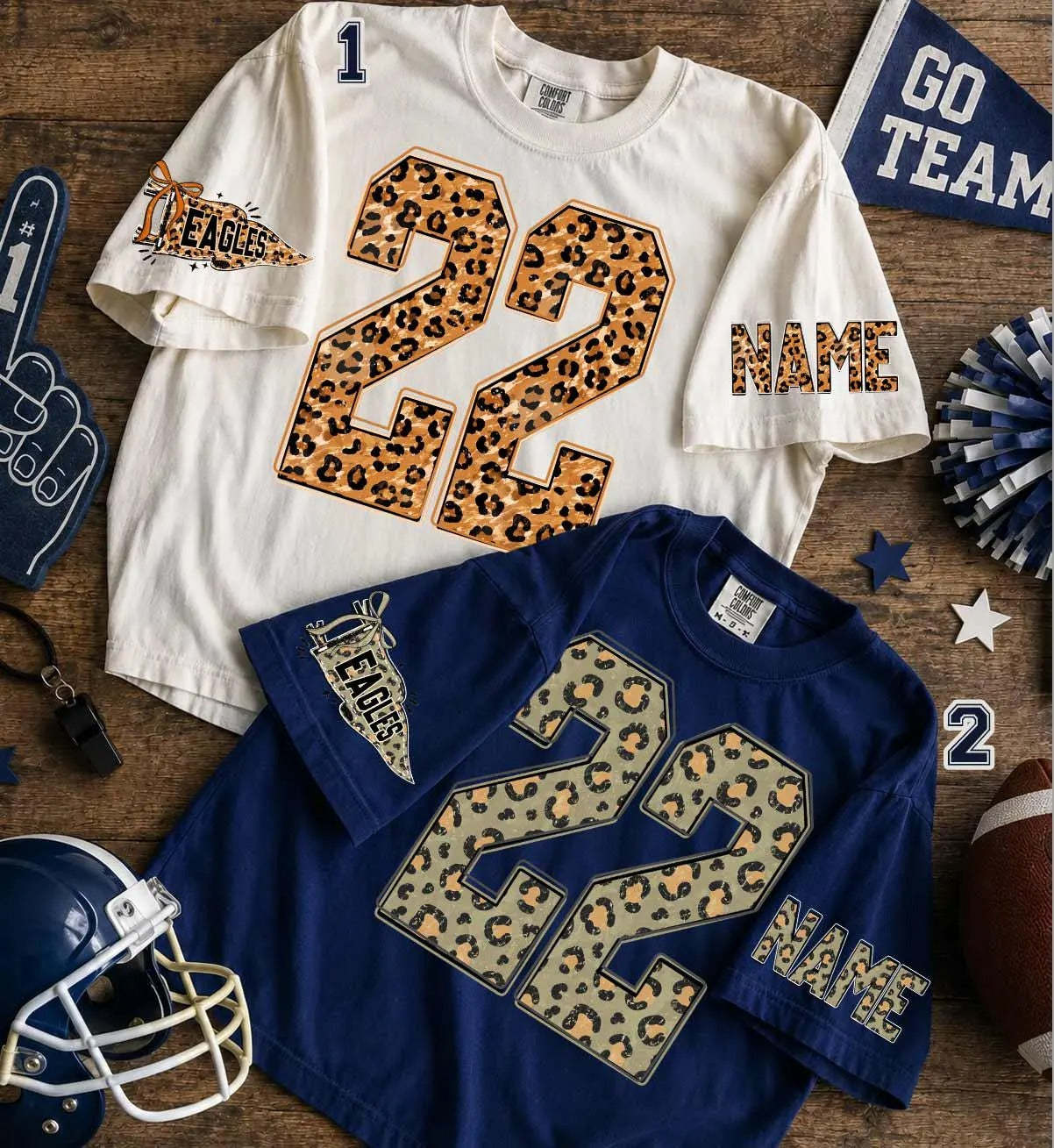 Custom Leopard Team Tee with Personalized Initial, Number & Sleeve Print — Your Go-To Game Day Shirt.