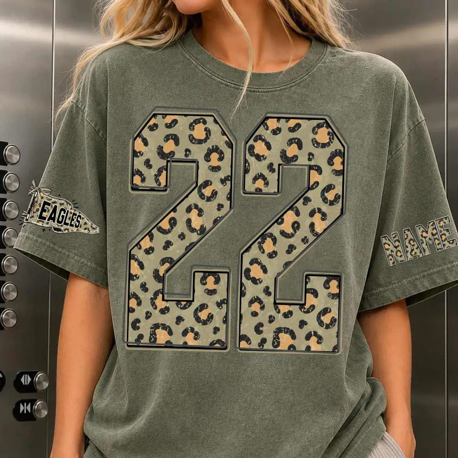 Custom Leopard Team Tee with Personalized Initial, Number & Sleeve Print — Your Go-To Game Day Shirt.