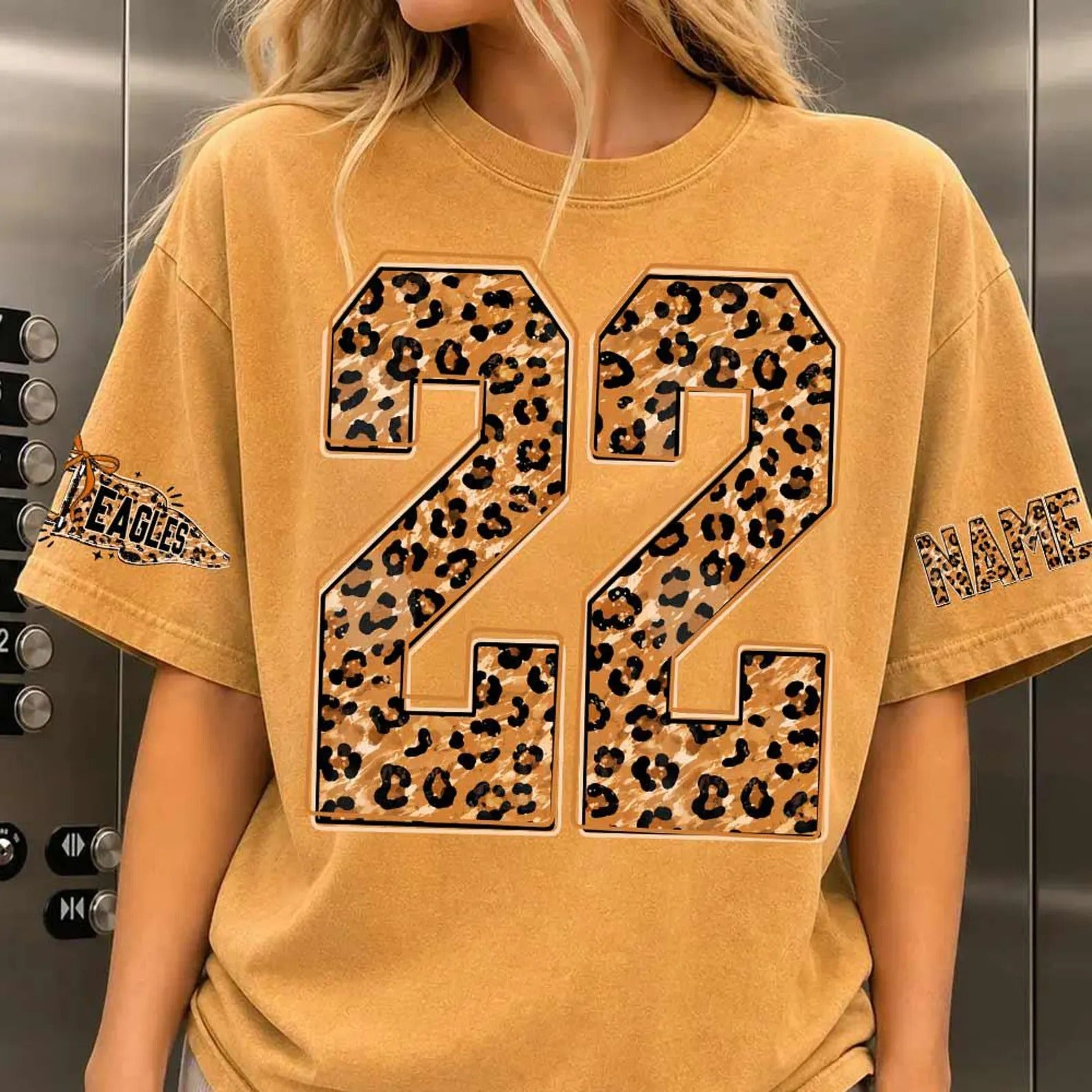 Custom Leopard Team Tee with Personalized Initial, Number & Sleeve Print — Your Go-To Game Day Shirt.