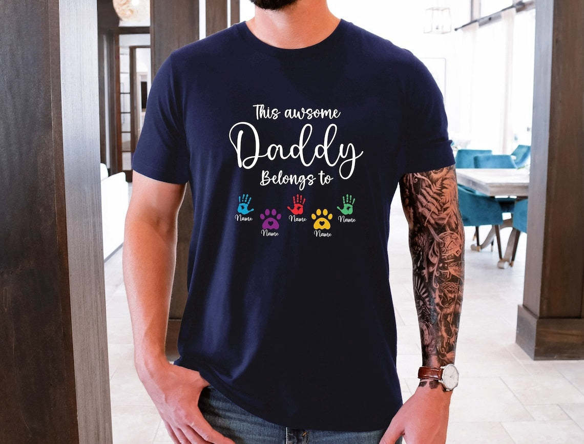 This Awesome Daddy Belongs to Shirt, Personalized Dad Shirt, Custom Dad Shirt, Fathers Day Gifts From Kids, Customized Dad Gifts-ilovevango