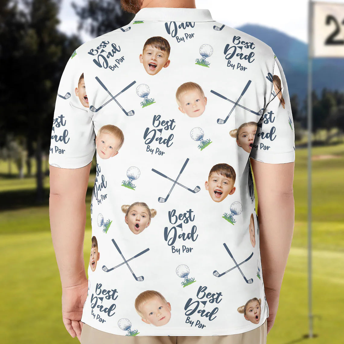 Best Dad By Par- Personalized Polo Shirt with Face, Customized Polo for Golfer, Great Gift for Dad, Father, Golf Gift for Men, Golf Shirt-ilovevango