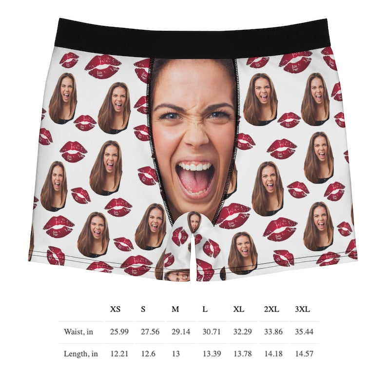 Your Face on Custom Men's Boxers with Red Lips, Personalized Funny Boxer Briefs, Underpants, Face Underwear, Valentine's day gift for him-ilovevango