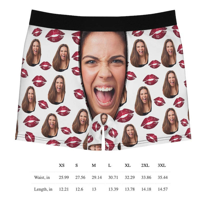 Your Face on Custom Men's Boxers with Red Lips, Personalized Funny Boxer Briefs, Underpants, Face Underwear, Valentine's day gift for him-ilovevango