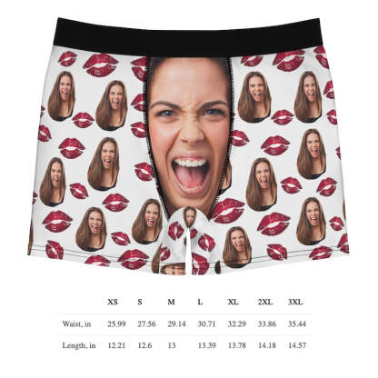 Your Face on Custom Men's Boxers with Red Lips, Personalized Funny Boxer Briefs, Underpants, Face Underwear, Valentine's day gift for him-ilovevango