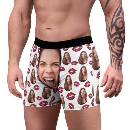 Your Face on Custom Men's Boxers with Red Lips, Personalized Funny Boxer Briefs, Underpants, Face Underwear, Valentine's day gift for him-ilovevango