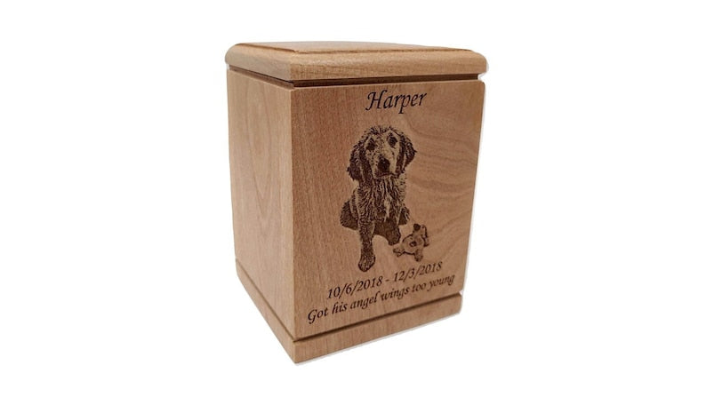Cremation Pet Urn, Engraved Dog Cat Ashes, Pet urn for dogs cats, Keepsake Wood Box, Memorial, Personalized Photo, Pet Loss Gifts,-ilovevango