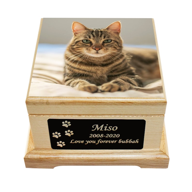 Memorial Pet Urn, Wooden Cat Cremation Urn with Custom Engraving-ilovevango