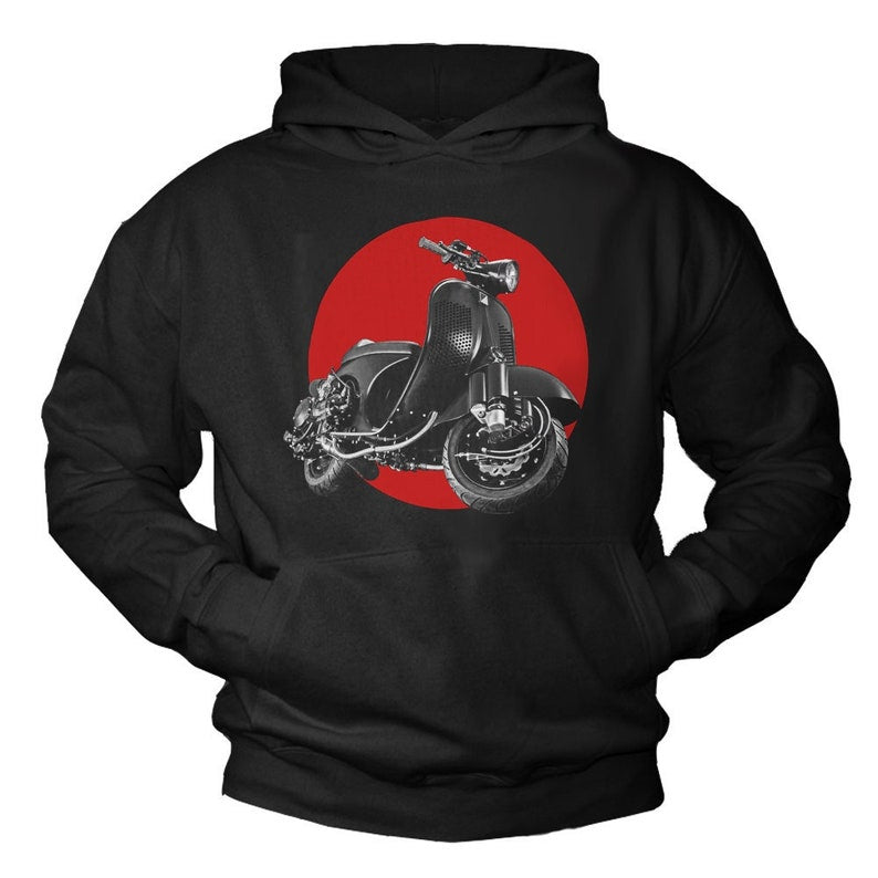 Vintage Scooter Hoodie Mens Sweatshirt Pullover Hooded Sweater Black