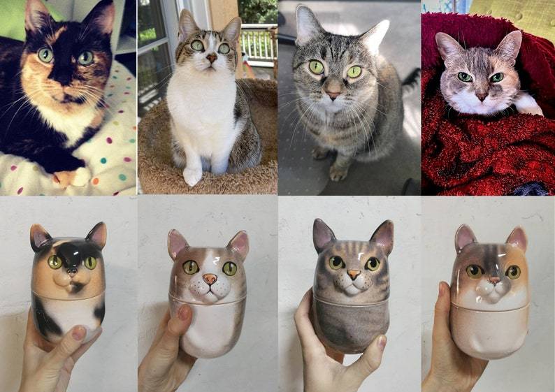 Custom Portrait Pet Urn for Ashes, Personalized Dog Pottery Container with Lid, Cat Storage Canister, Pet Loss Gift-ilovevango