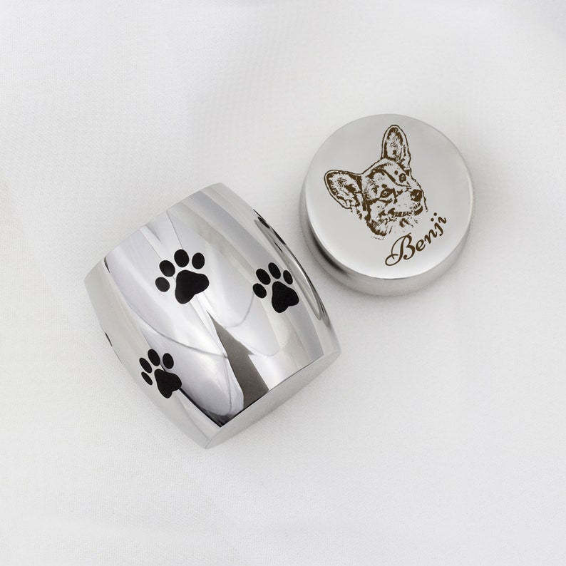 Personalized Small Pet Urn - Customized Dog Photo Small Urn - Cat Urn for Ashes - Print Dog Ashes Keepsake, Ash Holder for Loss of Dog Gift-ilovevango