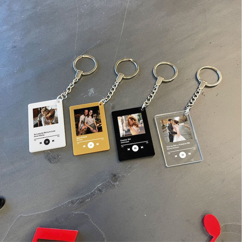 Personalised Song Keychain Plaque, Custom Keyring, Any Photo, Any Song / Playlist / Album, High Quality, Birthday Gift-ilovevango
