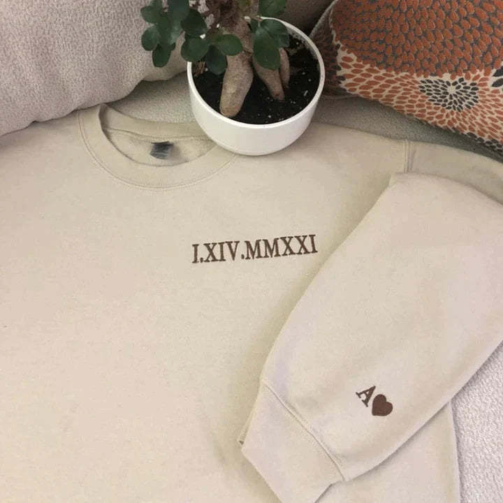 Custom Embroidered Roman Numeral Date Couple's Sweatshirt - Buy 2 Get Free Shipping