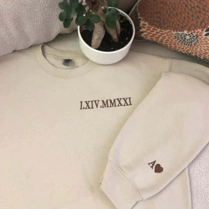 Custom Embroidered Roman Numeral Date Couple's Sweatshirt - Buy 2 Get Free Shipping