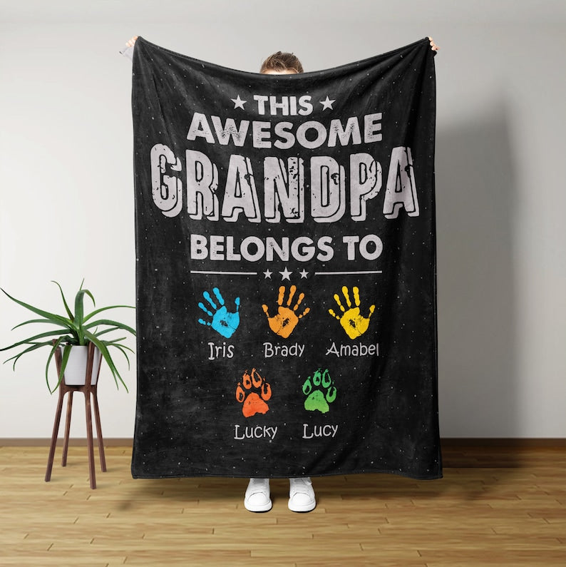 Personalized Gifts For Grandpa, Custom Awesome Grandpa Belongs Blanket, Father Day Gifts Ideas, Birthday Gifts for Men 40th, 50th, 60th.-ilovevango