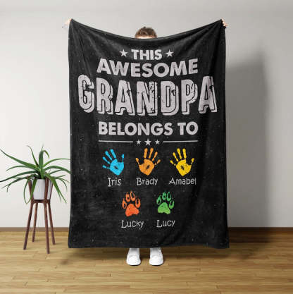 Personalized Gifts For Grandpa, Custom Awesome Grandpa Belongs Blanket, Father Day Gifts Ideas, Birthday Gifts for Men 40th, 50th, 60th.-ilovevango
