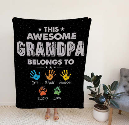 Personalized Gifts For Grandpa, Custom Awesome Grandpa Belongs Blanket, Father Day Gifts Ideas, Birthday Gifts for Men 40th, 50th, 60th.-ilovevango