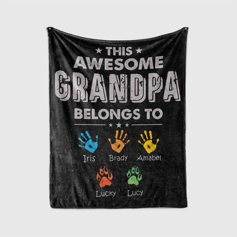 Personalized Gifts For Grandpa, Custom Awesome Grandpa Belongs Blanket, Father Day Gifts Ideas, Birthday Gifts for Men 40th, 50th, 60th.-ilovevango
