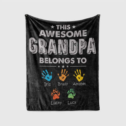Personalized Gifts For Grandpa, Custom Awesome Grandpa Belongs Blanket, Father Day Gifts Ideas, Birthday Gifts for Men 40th, 50th, 60th.-ilovevango
