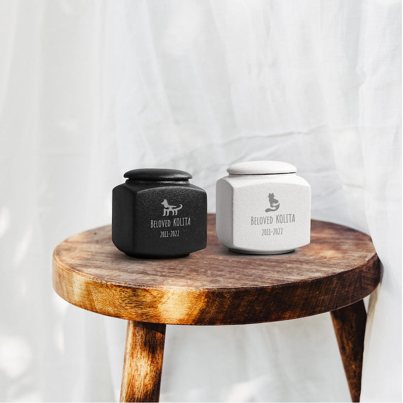 Custom Pet Urn with Name and Date - Modern Square Pet Ashes Cremation Urn - Personalized Pet Urns for Dogs Cats - Pet Memorial Art-ilovevango