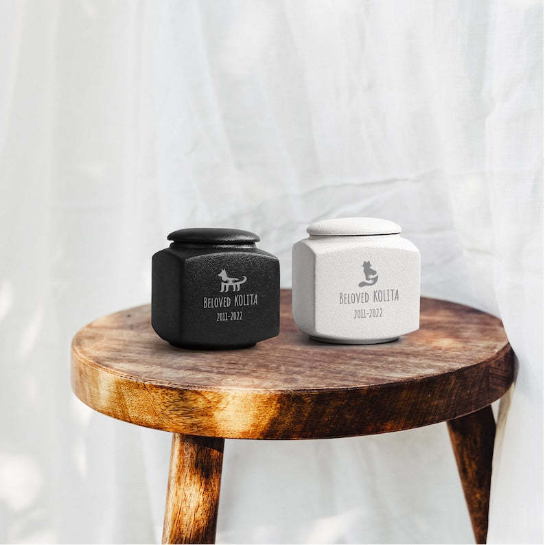 Custom Pet Urn with Name and Date - Modern Square Pet Ashes Cremation Urn - Personalized Pet Urns for Dogs Cats - Pet Memorial Art-ilovevango