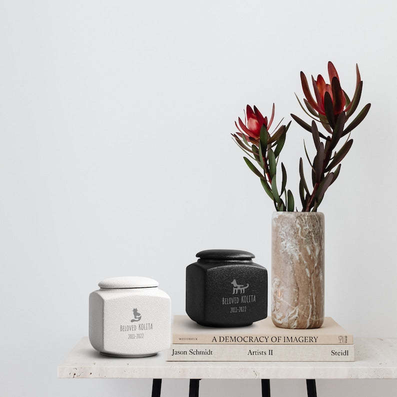 Custom Pet Urn with Name and Date - Modern Square Pet Ashes Cremation Urn - Personalized Pet Urns for Dogs Cats - Pet Memorial Art-ilovevango