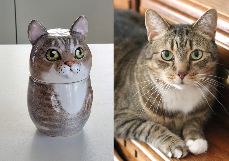 Custom Portrait Pet Urn for Ashes, Personalized Dog Pottery Container with Lid, Cat Storage Canister, Pet Loss Gift-ilovevango