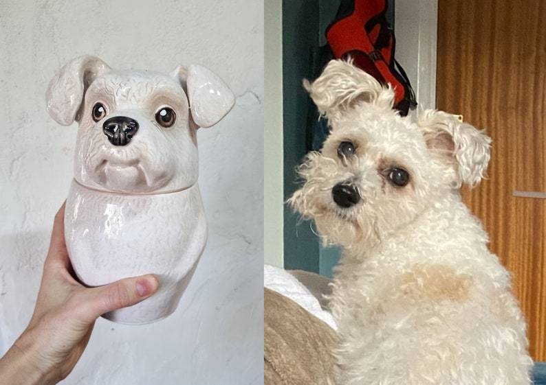 Custom Portrait Pet Urn for Ashes, Personalized Dog Pottery Container with Lid, Cat Storage Canister, Pet Loss Gift-ilovevango