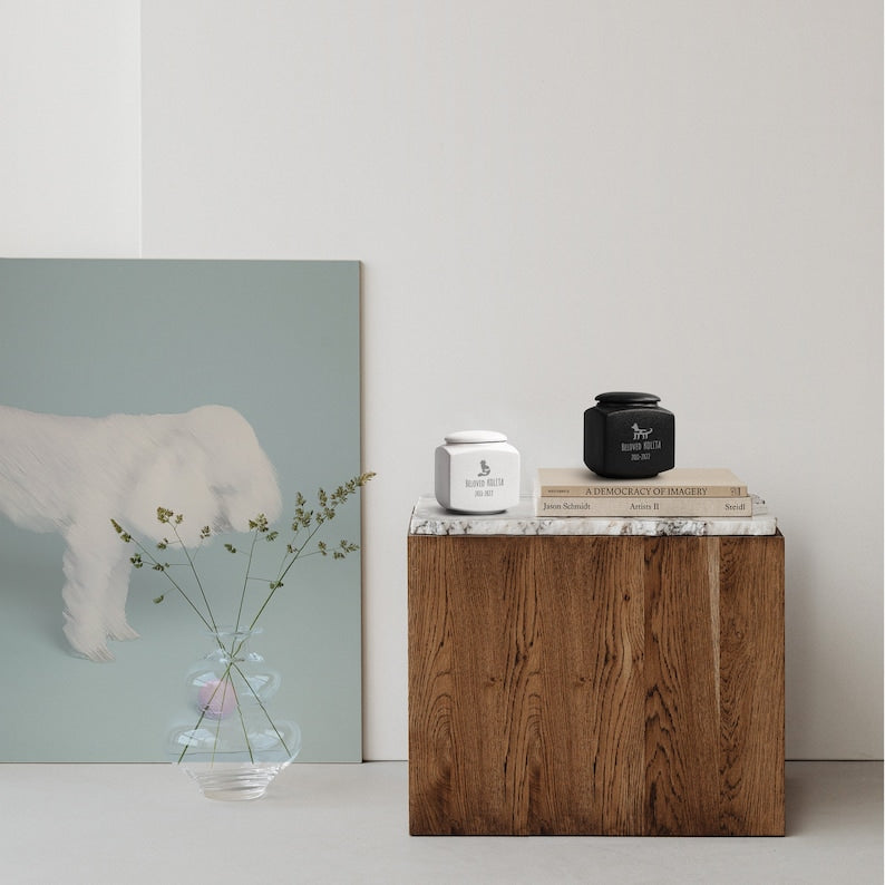 Custom Pet Urn with Name and Date - Modern Square Pet Ashes Cremation Urn - Personalized Pet Urns for Dogs Cats - Pet Memorial Art-ilovevango