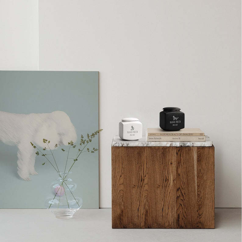 Custom Pet Urn with Name and Date - Modern Square Pet Ashes Cremation Urn - Personalized Pet Urns for Dogs Cats - Pet Memorial Art-ilovevango