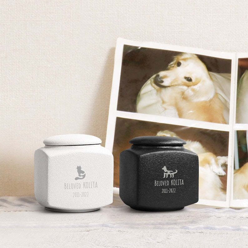 Custom Pet Urn with Name and Date - Modern Square Pet Ashes Cremation Urn - Personalized Pet Urns for Dogs Cats - Pet Memorial Art-ilovevango