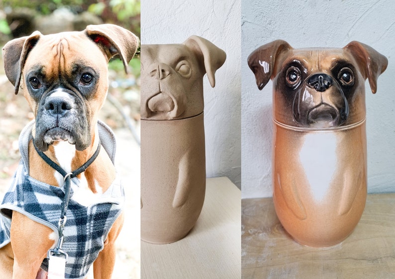 Custom Portrait Pet Urn for Ashes, Personalized Dog Pottery Container with Lid, Cat Storage Canister, Pet Loss Gift-ilovevango