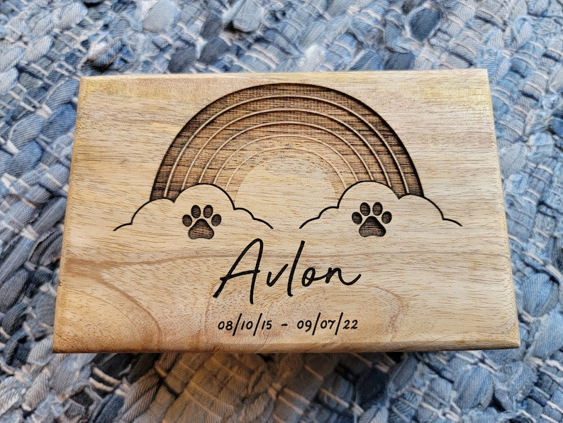 Personalized Rainbow Pet Urn, Pet Remains Wood Box, Cremation Cat Ashes, Urn Box Dog Ashes, Custom Funeral Box, Rainbow Bridge Box, Keepsake-ilovevango