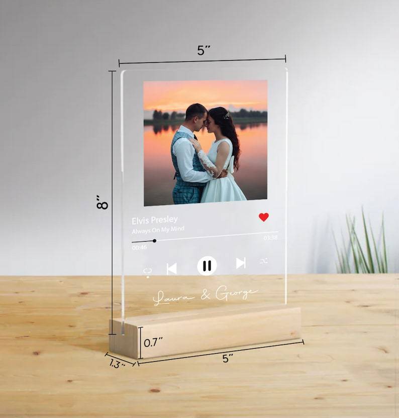 Personalized Anniversary Gift Set, Gift For Her, Couple Gift, Custom Picture Acrylic Stand , Music Plaque, Memorial Song Plaque-ilovevango