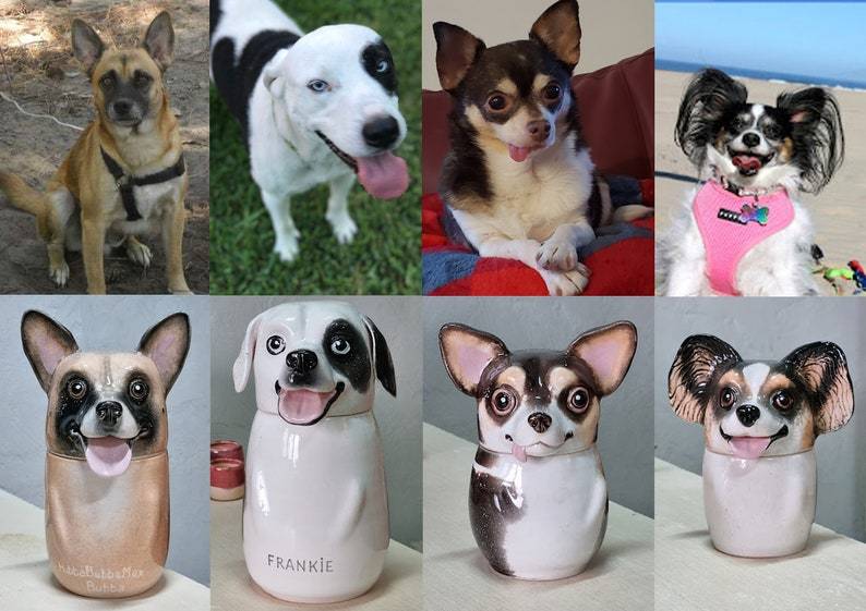 Custom Portrait Pet Urn for Ashes, Personalized Dog Pottery Container with Lid, Cat Storage Canister, Pet Loss Gift-ilovevango