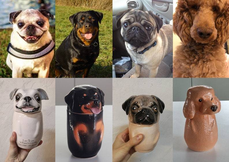 Custom Portrait Pet Urn for Ashes, Personalized Dog Pottery Container with Lid, Cat Storage Canister, Pet Loss Gift-ilovevango