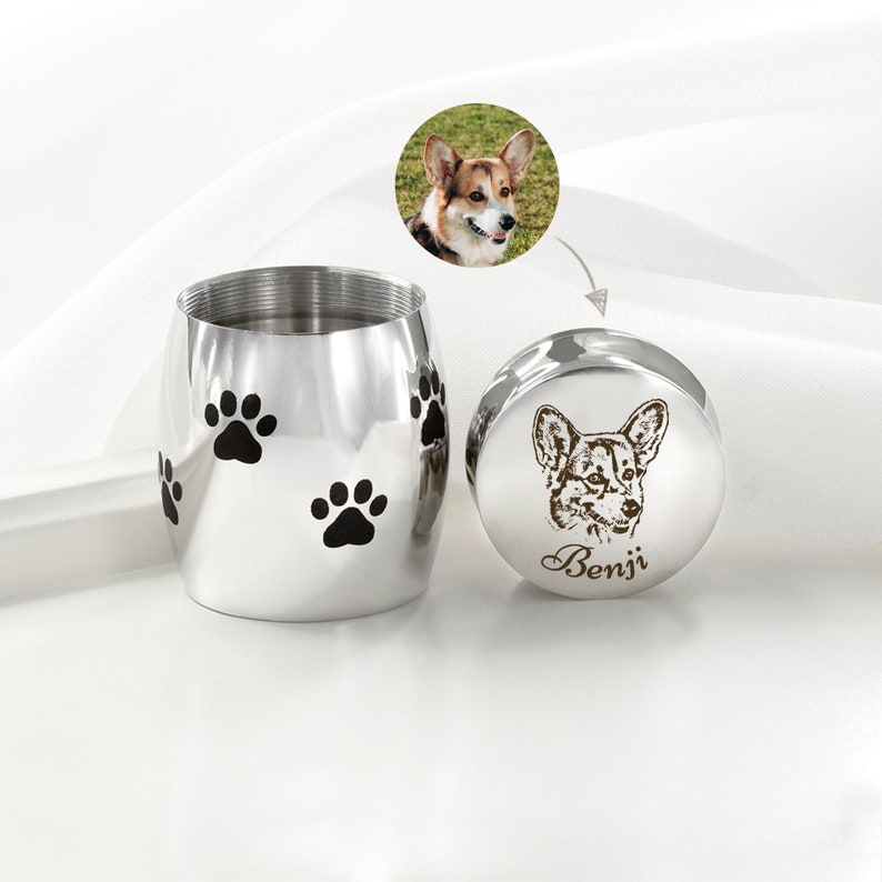 Personalized Small Pet Urn - Customized Dog Photo Small Urn - Cat Urn for Ashes - Print Dog Ashes Keepsake, Ash Holder for Loss of Dog Gift-ilovevango