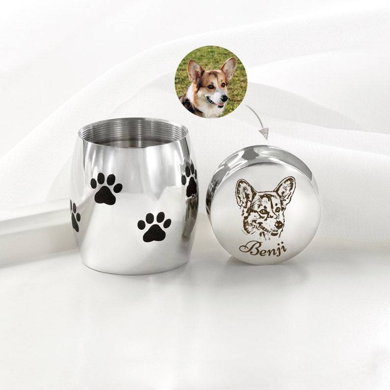 Personalized Small Pet Urn - Customized Dog Photo Small Urn - Cat Urn for Ashes - Print Dog Ashes Keepsake, Ash Holder for Loss of Dog Gift-ilovevango