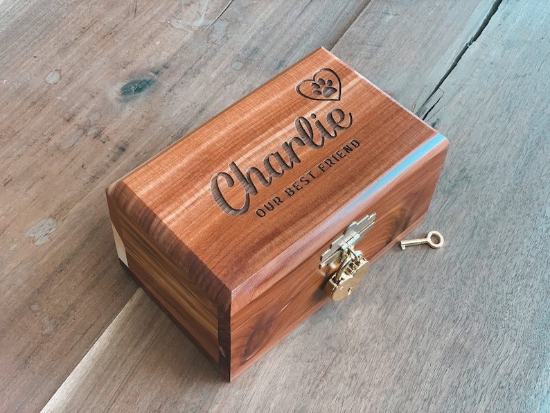 Cedar Paw Print Pet Urn + Lock/Wood Box /Aromatic Eastern Cedar Urn/Cremation Urn/Cat Urn/Dog Urn /Box for ashes/Cedar Box-ilovevango