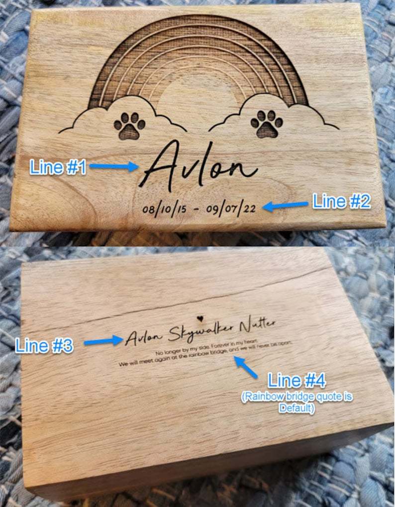 Personalized Rainbow Pet Urn, Pet Remains Wood Box, Cremation Cat Ashes, Urn Box Dog Ashes, Custom Funeral Box, Rainbow Bridge Box, Keepsake-ilovevango