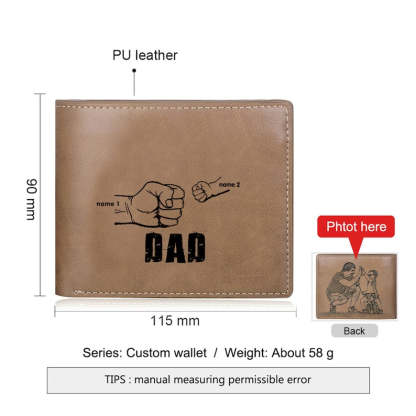 Dad and Kids Name Fist Photo Wallet for Men Personalized Custom Picture PU Leather Wallet For Husband,Father,Anniversary Gift for Him-ilovevango