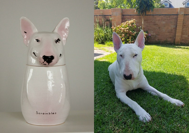 Custom Portrait Pet Urn for Ashes, Personalized Dog Pottery Container with Lid, Cat Storage Canister, Pet Loss Gift-ilovevango