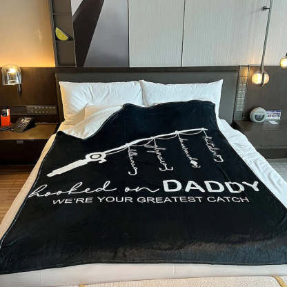 Personalized Hooked On Daddy Blanket, Fishing Dad Gift, Custom Dad Blanket Gifts, Dad Blanket, Fathers Day Gift, Blanket For Dad, Fisher Dad-ilovevango