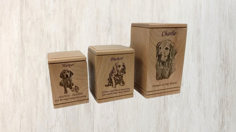 Cremation Pet Urn, Engraved Dog Cat Ashes, Pet urn for dogs cats, Keepsake Wood Box, Memorial, Personalized Photo, Pet Loss Gifts,-ilovevango