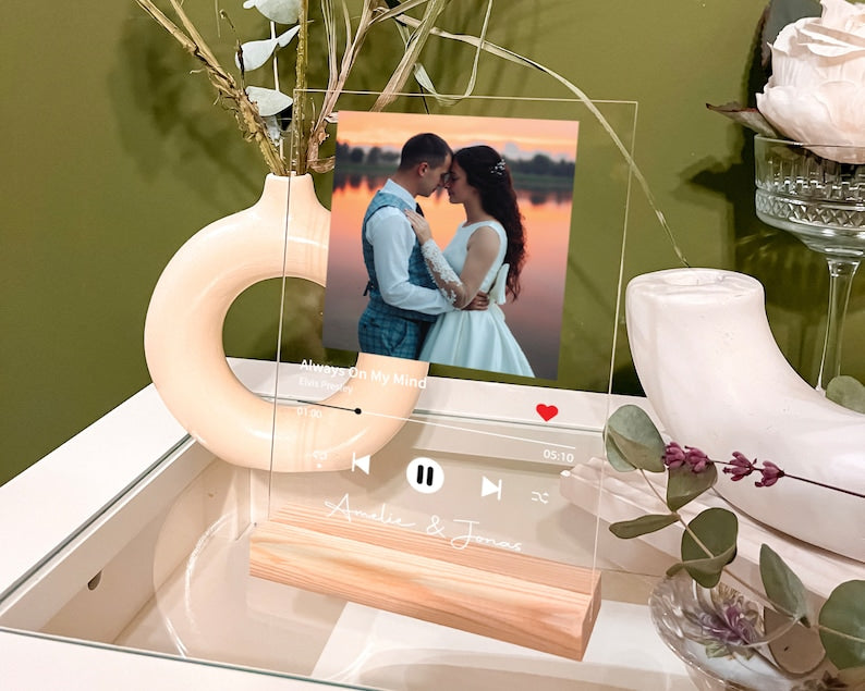 Personalized Anniversary Gift Set, Gift For Her, Couple Gift, Custom Picture Acrylic Stand , Music Plaque, Memorial Song Plaque-ilovevango