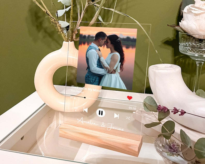 Personalized Anniversary Gift Set, Gift For Her, Couple Gift, Custom Picture Acrylic Stand , Music Plaque, Memorial Song Plaque-ilovevango