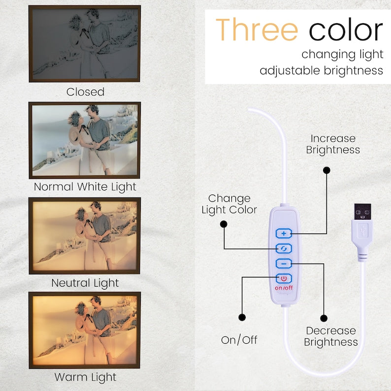 Custom LED Light Painting by Photo, Shadow Box Painting, Bedside Desk Lamp, Home Decor, Wall Hanging Art, Birthday Gifts, Anniversary Gifts-ilovevango