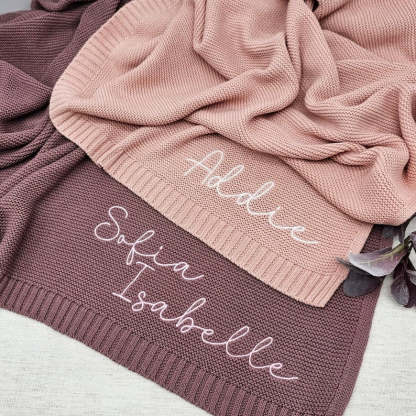 Personalized Baby Blanket, Embroidered Name, Stroller Blanket, Newborn Baby Gift, Soft Breathable Cotton Knit Baby Blanket, Baby Shower Gift-ilovevango