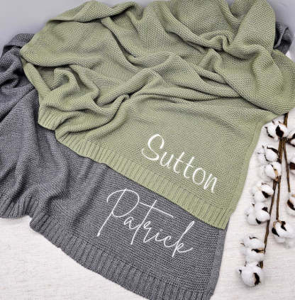 Personalized Baby Blanket, Embroidered Name, Stroller Blanket, Newborn Baby Gift, Soft Breathable Cotton Knit Baby Blanket, Baby Shower Gift-ilovevango