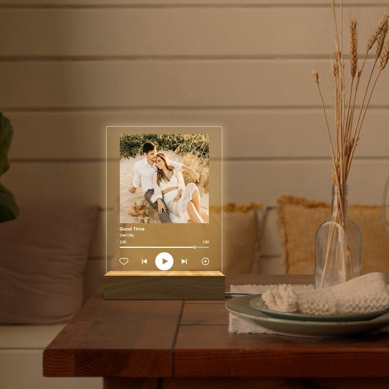 Personalized Music LED Night Light, Create Your Own Music Art Song, Music Photo Plaque Dorm Room Decor, Valentines Gifts, Couple Gifts-ilovevango