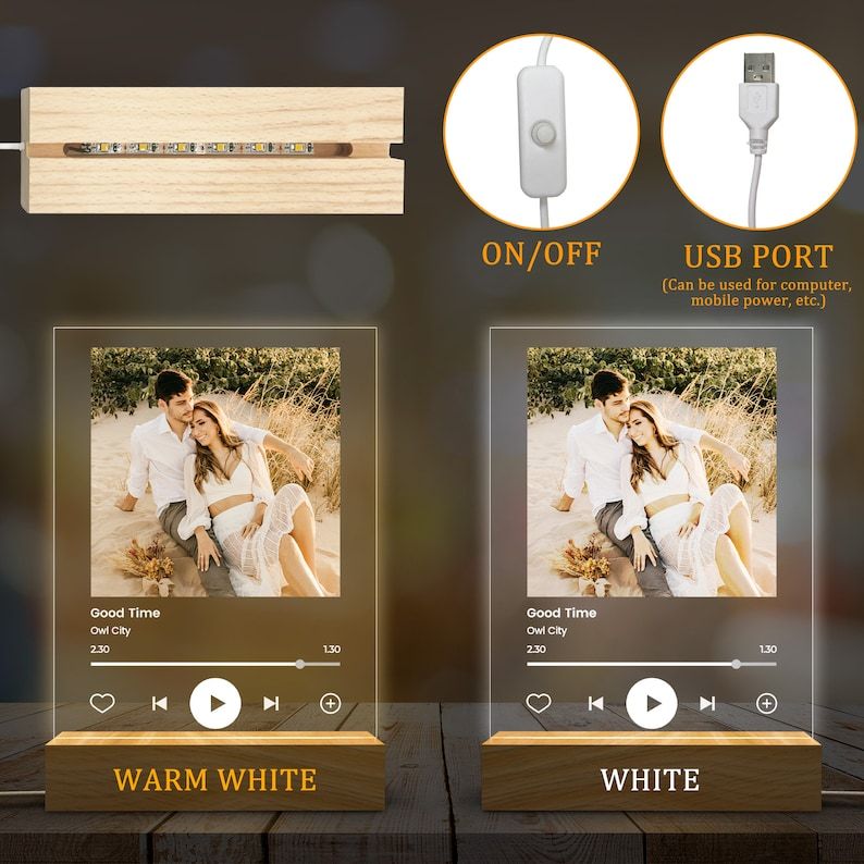 Personalized Music LED Night Light, Create Your Own Music Art Song, Music Photo Plaque Dorm Room Decor, Valentines Gifts, Couple Gifts-ilovevango